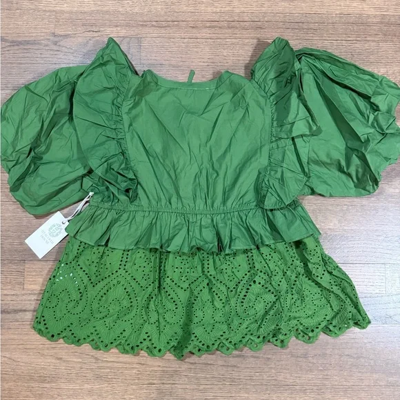 New Tuckernuck Hyacinth House Forest Green Ruffle Nadia Boise Top-Size Medium - Picture 3 of 10
